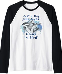 Just a Boy who Loves Orcas - Beautiful Sword Whale for Boys Raglan Baseball Tee