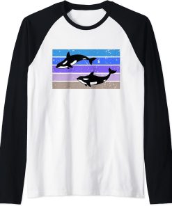 Orca Killer Whale Retro Gift Raglan Baseball Tee