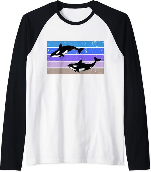 Orca Killer Whale Retro Gift Raglan Baseball Tee