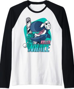 Funny Killer Whale with a Hockey Mask Halloween Costume Tee Raglan Baseball Tee