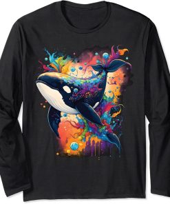 Colourful mystical orca whale watching dolphin pottwhale orca whale Long Sleeve T-Shirt