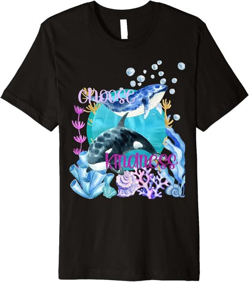 Blue Whale Orca Lover Choose Kindness Watercolor Underwater Premium T-Shirt