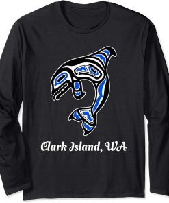 Blue Native American Clark Island WA Orca Killer Whale Long Sleeve T-Shirt