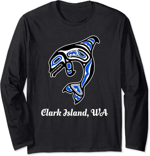 Blue Native American Clark Island WA Orca Killer Whale Long Sleeve T-Shirt