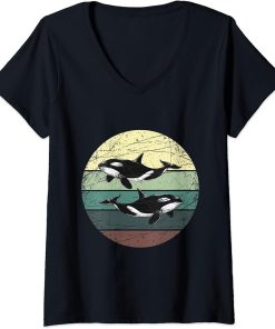 Womens Retro Orca V-Neck T-Shirt