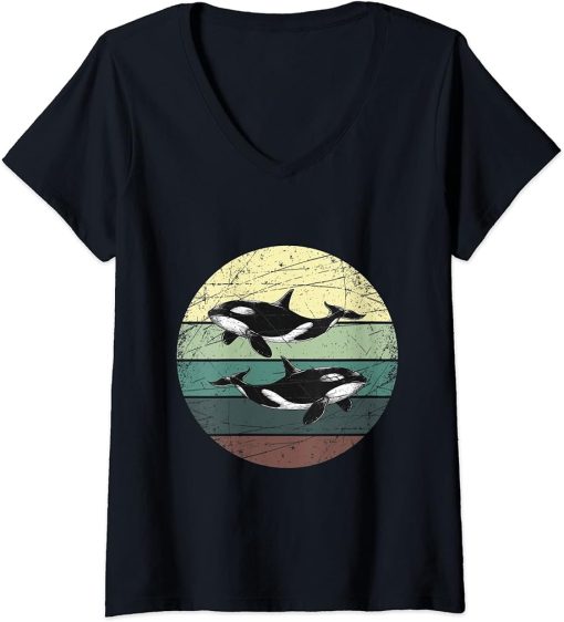 Womens Retro Orca V-Neck T-Shirt