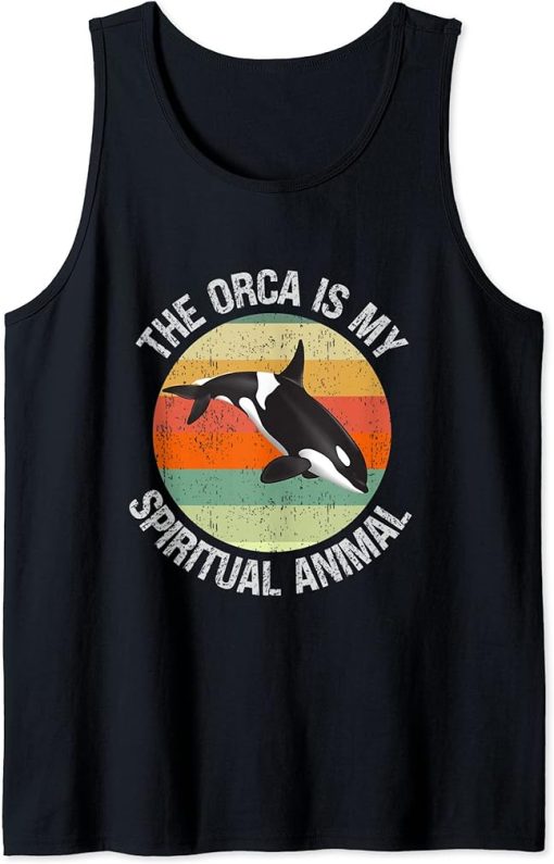 The Orca Is My Spirit Animal Shirt Retro Sunset Orca Tank Top