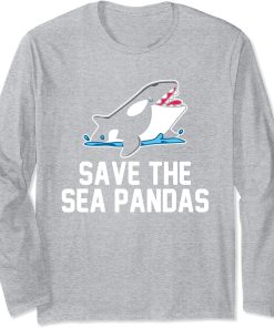 Save The Sea Pandas Orca Mammal Whale Sea Long Sleeve T-Shirt