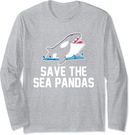 Save The Sea Pandas Orca Mammal Whale Sea Long Sleeve T-Shirt